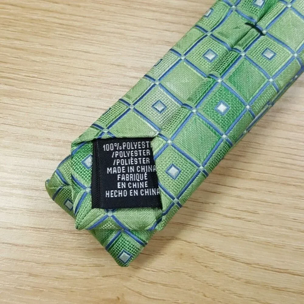PERRY ELLIS Mens Neck Tie Green Satin Geo Tile Square Gradient Ombre Classic